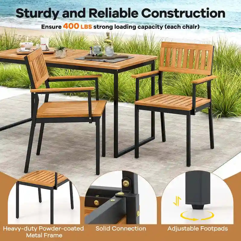 Costway 7 PCS Outdoor Dining Set for 6 with Metal Frame Umbrella Hole - 7 PCS
