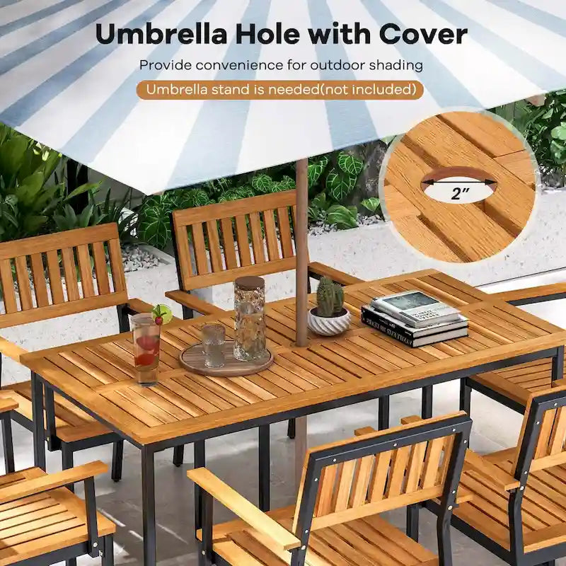 Costway 7 PCS Outdoor Dining Set for 6 with Metal Frame Umbrella Hole - 7 PCS