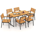 Costway 7 PCS Outdoor Dining Set for 6 with Metal Frame Umbrella Hole - 7 PCS