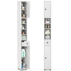 Gymax Tall Slim Bathroom Storage Cabinet Linen Tower w/ Drawer &