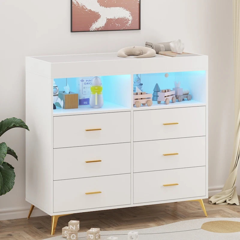 Dresser for Bedroom with 6 Drawers, Baby Changing Table Dresser with Changing Pad