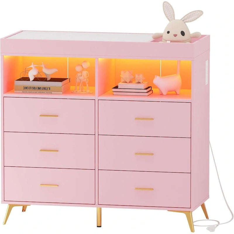Dresser for Bedroom with 6 Drawers, Baby Changing Table Dresser with Changing Pad