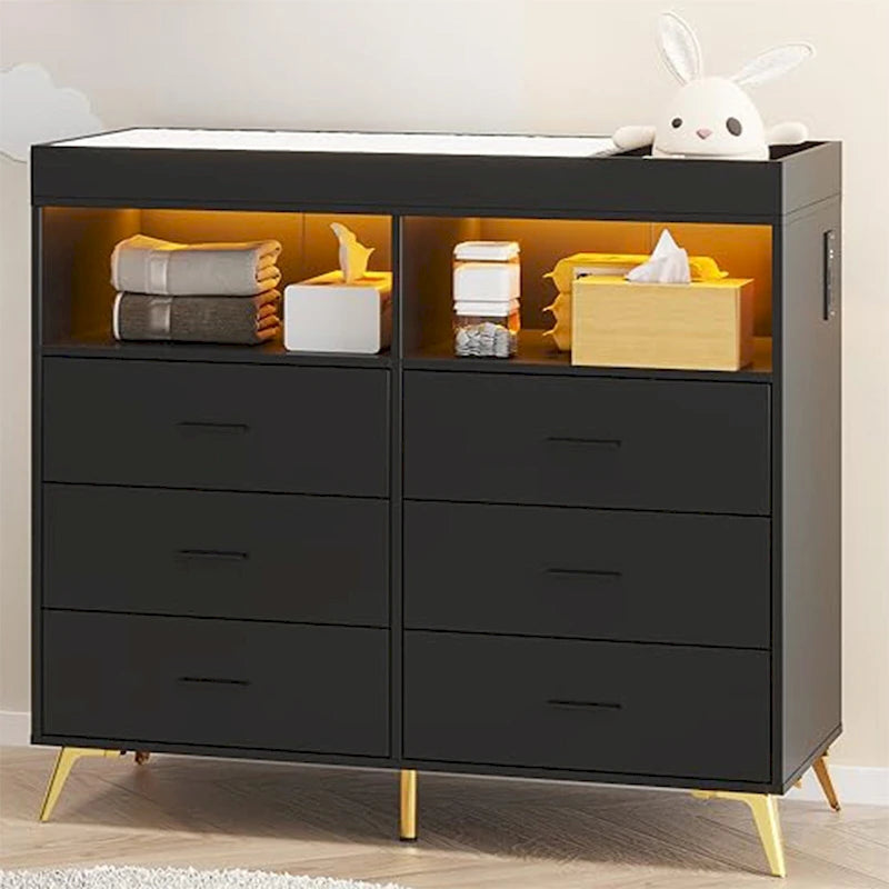 Dresser for Bedroom with 6 Drawers, Baby Changing Table Dresser with Changing Pad