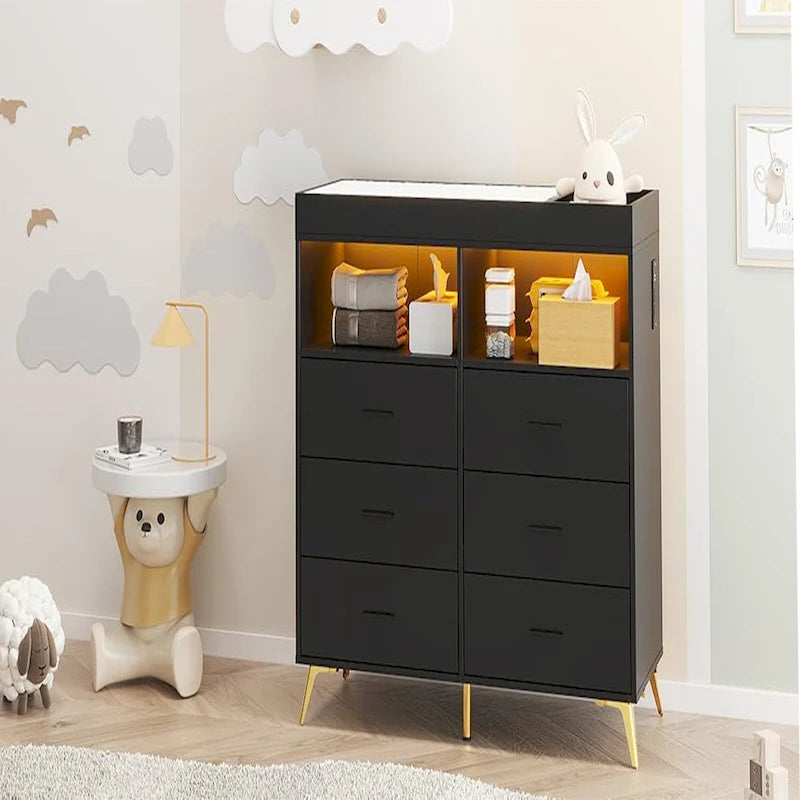 Dresser for Bedroom with 6 Drawers, Baby Changing Table Dresser with Changing Pad