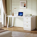 White Computer Desk with Drawers, 55 Inches Modern Home Office Desk with Storage