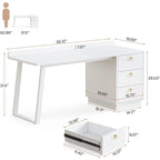 White Computer Desk with Drawers, 55 Inches Modern Home Office Desk with Storage