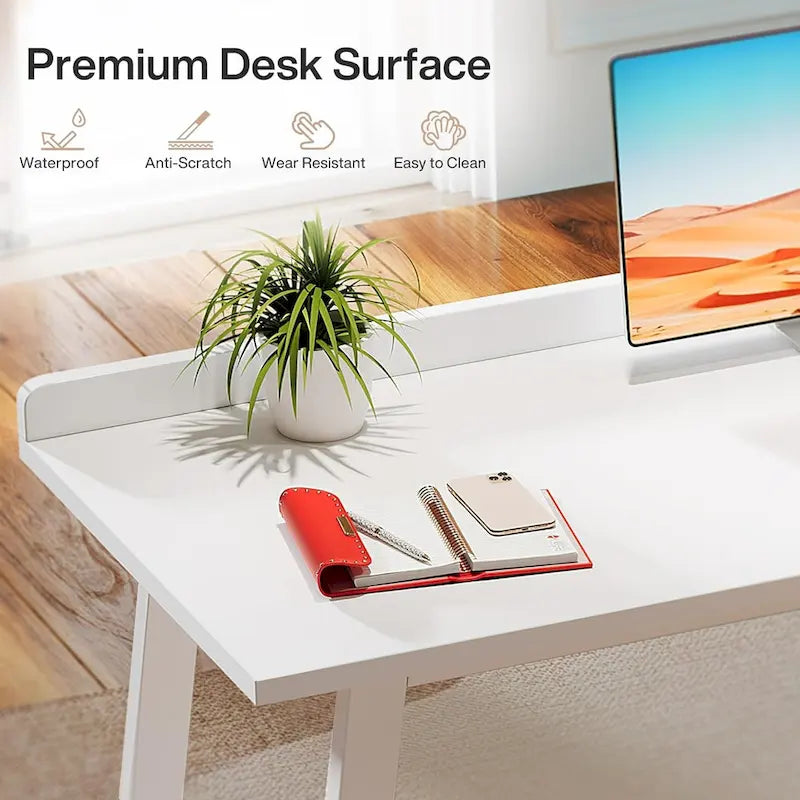 White Computer Desk with Drawers, 55 Inches Modern Home Office Desk with Storage