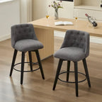 Modern Swivel Linen Upholstery Bar Stools Set of 2, with Button Tufted Back and Solid Wood Frame