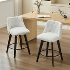 Modern Swivel Linen Upholstery Bar Stools Set of 2, with Button Tufted Back and Solid Wood Frame