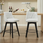 Modern Swivel Linen Upholstery Bar Stools Set of 2, with Button Tufted Back and Solid Wood Frame