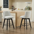 Modern Swivel Linen Upholstery Bar Stools Set of 2, with Button Tufted Back and Solid Wood Frame