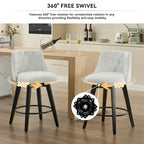 Modern Swivel Linen Upholstery Bar Stools Set of 2, with Button Tufted Back and Solid Wood Frame