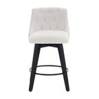 Modern Swivel Linen Upholstery Bar Stools Set of 2, with Button Tufted Back and Solid Wood Frame