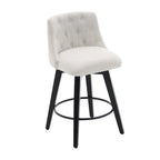 Modern Swivel Linen Upholstery Bar Stools Set of 2, with Button Tufted Back and Solid Wood Frame