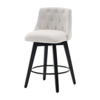 Modern Swivel Linen Upholstery Bar Stools Set of 2, with Button Tufted Back and Solid Wood Frame