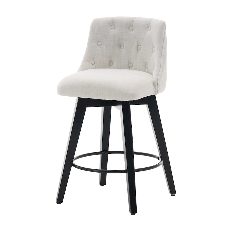 Modern Swivel Linen Upholstery Bar Stools Set of 2, with Button Tufted Back and Solid Wood Frame