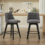 Modern Swivel Linen Upholstery Bar Stools Set of 2, with Button Tufted Back and Solid Wood Frame