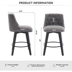 Modern Swivel Linen Upholstery Bar Stools Set of 2, with Button Tufted Back and Solid Wood Frame