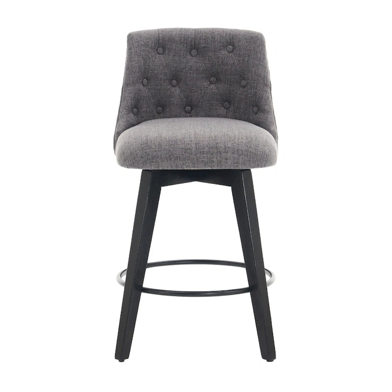 Modern Swivel Linen Upholstery Bar Stools Set of 2, with Button Tufted Back and Solid Wood Frame