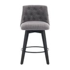 Modern Swivel Linen Upholstery Bar Stools Set of 2, with Button Tufted Back and Solid Wood Frame