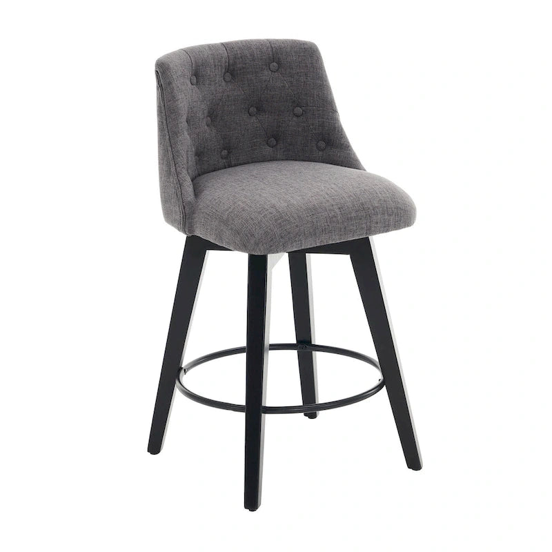 Modern Swivel Linen Upholstery Bar Stools Set of 2, with Button Tufted Back and Solid Wood Frame