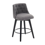 Modern Swivel Linen Upholstery Bar Stools Set of 2, with Button Tufted Back and Solid Wood Frame