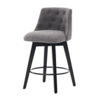 Modern Swivel Linen Upholstery Bar Stools Set of 2, with Button Tufted Back and Solid Wood Frame