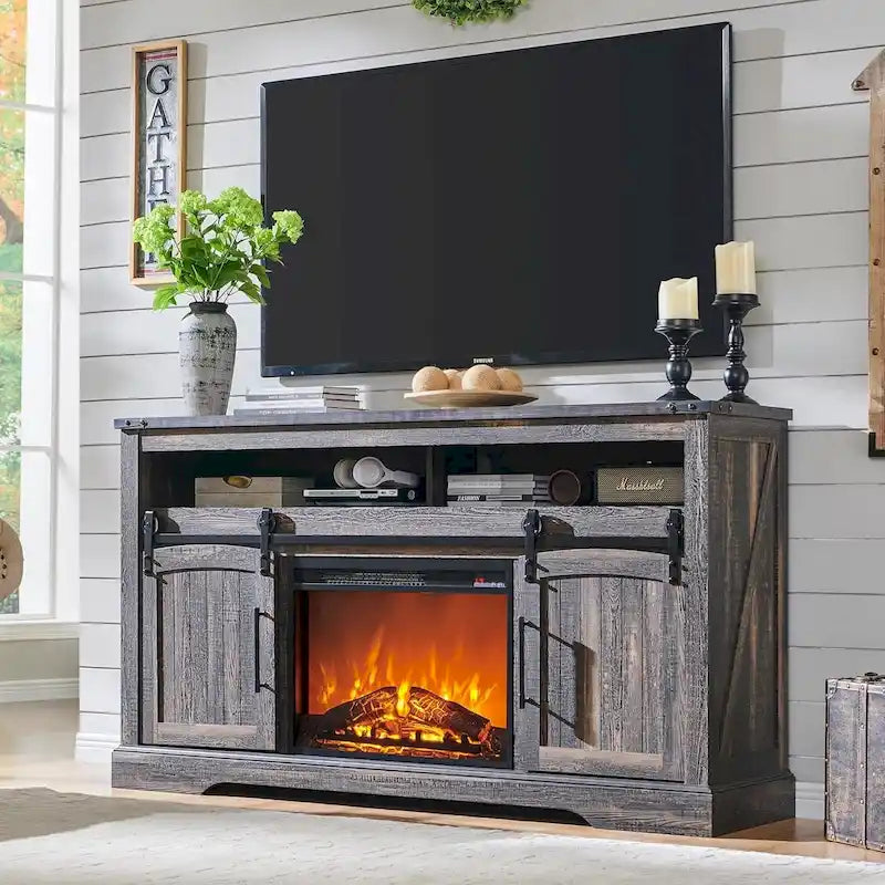 Farmhouse Fireplace TV Stand, Entertainment Center w/ Arched Door