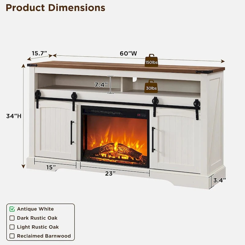 Farmhouse Fireplace TV Stand, Entertainment Center w/ Arched Door