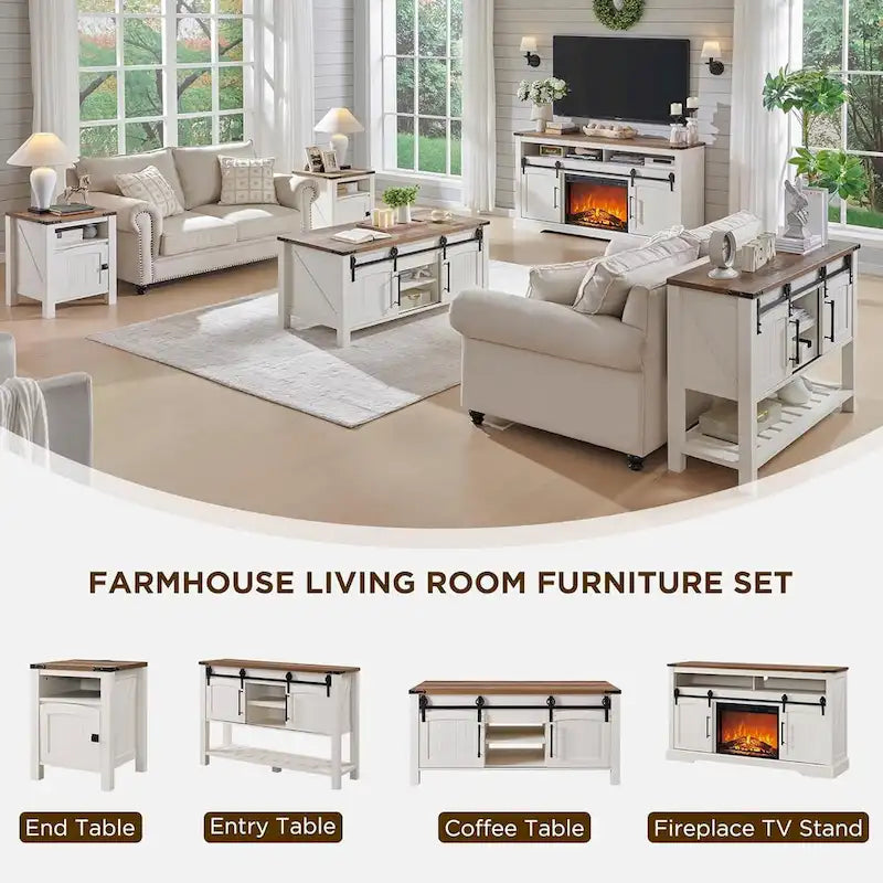 Farmhouse Fireplace TV Stand, Entertainment Center w/ Arched Door