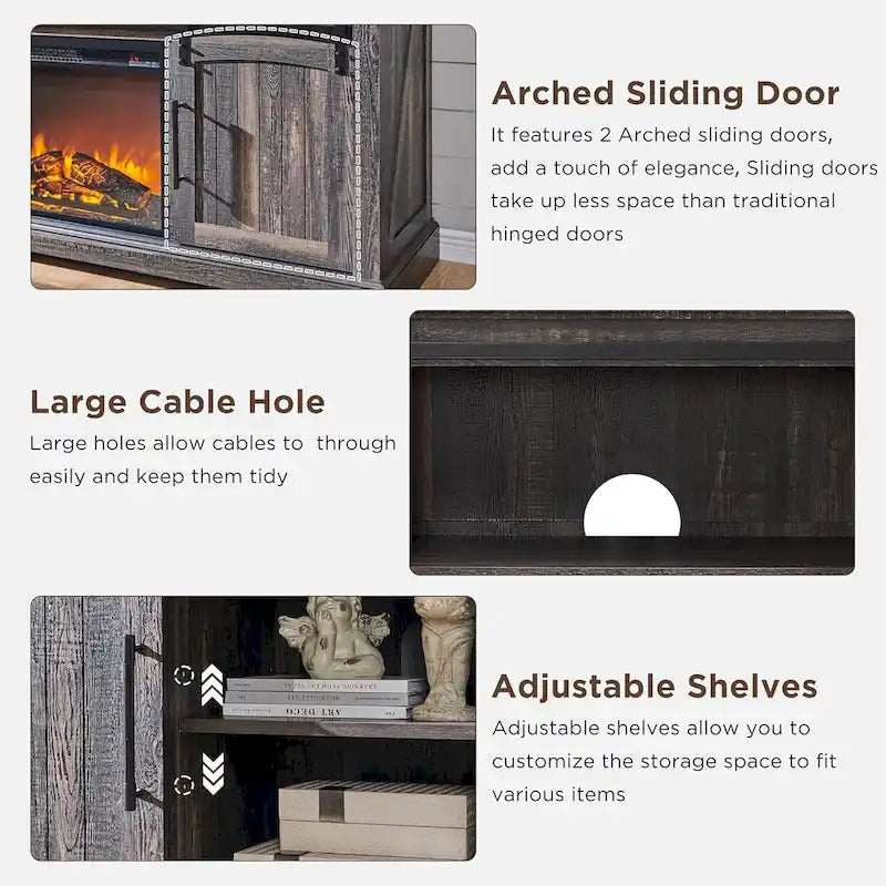 Farmhouse Fireplace TV Stand, Entertainment Center w/ Arched Door