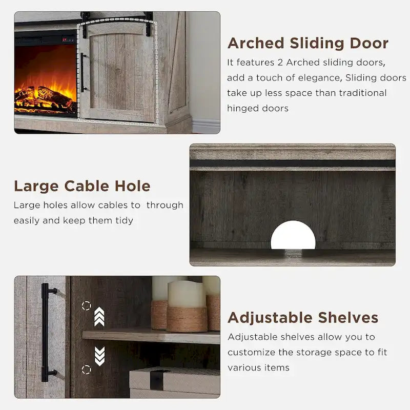 Farmhouse Fireplace TV Stand, Entertainment Center w/ Arched Door