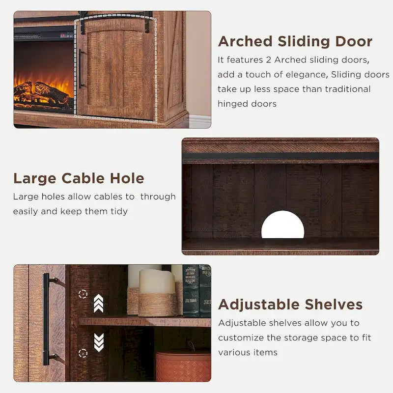 Farmhouse Fireplace TV Stand, Entertainment Center w/ Arched Door