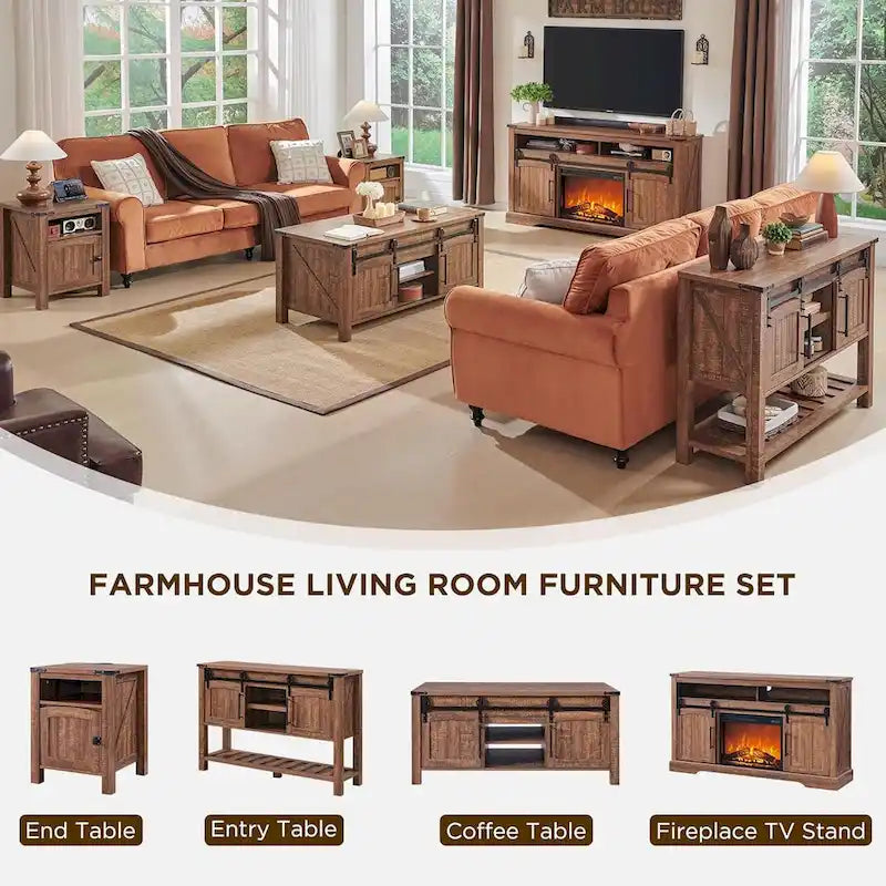 Farmhouse Fireplace TV Stand, Entertainment Center w/ Arched Door