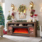 Farmhouse Fireplace TV Stand for 80 TV, Rustic Entertainment Center