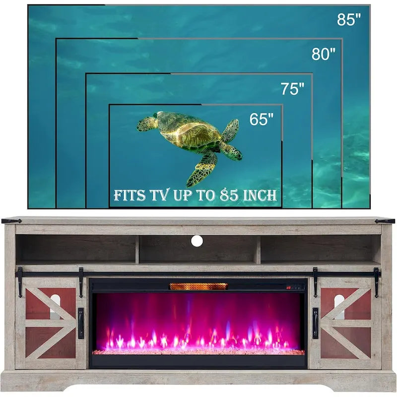 Farmhouse Fireplace TV Stand for 80 TV, Rustic Entertainment Center