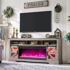 Farmhouse Fireplace TV Stand for 80 TV, Rustic Entertainment Center