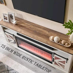 Farmhouse Fireplace TV Stand for 80 TV, Rustic Entertainment Center