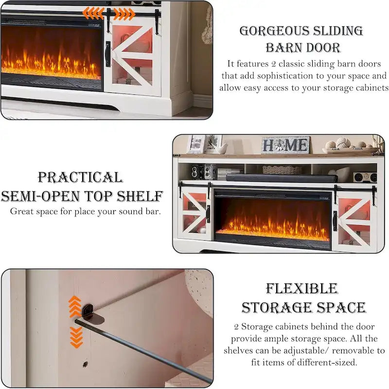 Farmhouse Fireplace TV Stand for 80 TV, Rustic Entertainment Center