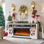 Farmhouse Fireplace TV Stand for 80 TV, Rustic Entertainment Center