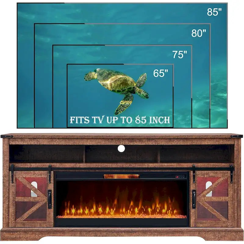 Farmhouse Fireplace TV Stand for 80 TV, Rustic Entertainment Center