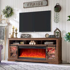 Farmhouse Fireplace TV Stand for 80 TV, Rustic Entertainment Center