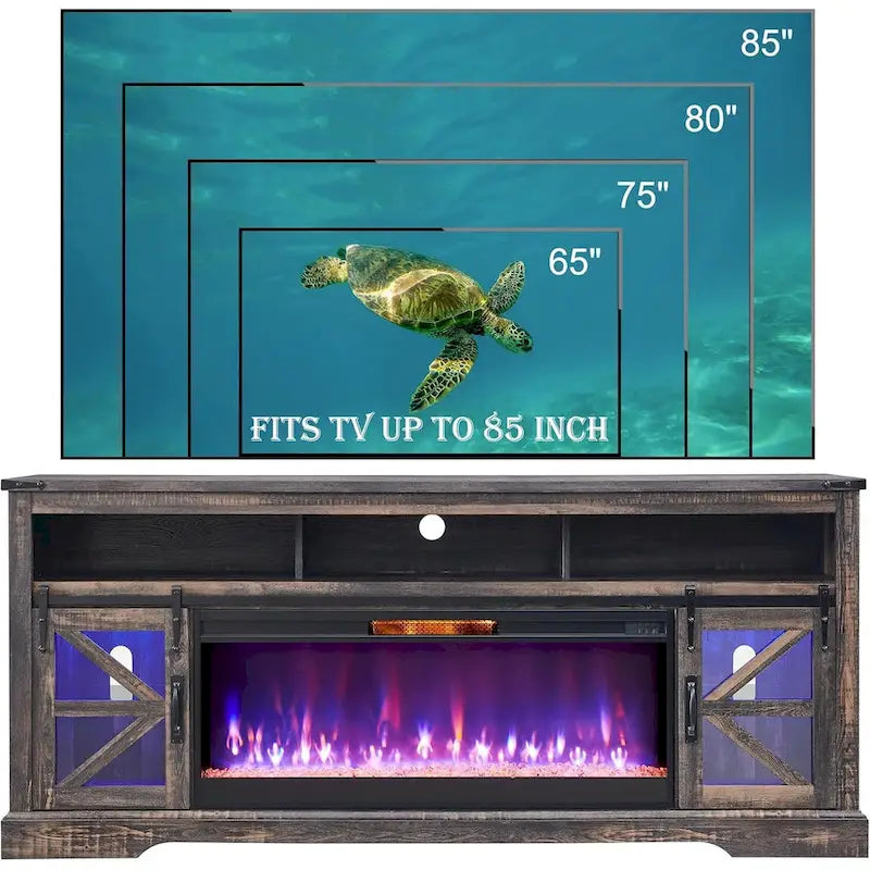 Farmhouse Fireplace TV Stand for 80 TV, Rustic Entertainment Center