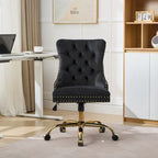 A&A Gray Velvet Tufted Home Office Chair with Golden Metal Base - Adjustable Swivel Desk Chair