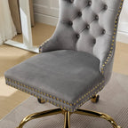 A&A Gray Velvet Tufted Home Office Chair with Golden Metal Base - Adjustable Swivel Desk Chair