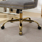 A&A Gray Velvet Tufted Home Office Chair with Golden Metal Base - Adjustable Swivel Desk Chair