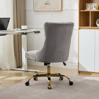 A&A Gray Velvet Tufted Home Office Chair with Golden Metal Base - Adjustable Swivel Desk Chair