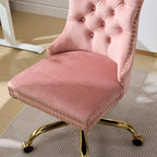A&A Gray Velvet Tufted Home Office Chair with Golden Metal Base - Adjustable Swivel Desk Chair
