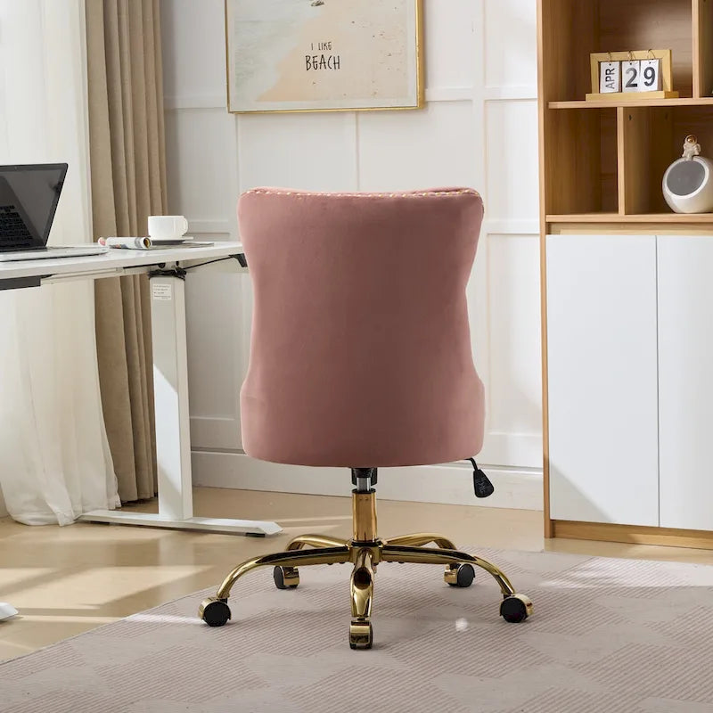 A&A Gray Velvet Tufted Home Office Chair with Golden Metal Base - Adjustable Swivel Desk Chair