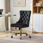 A&A Gray Velvet Tufted Home Office Chair with Golden Metal Base - Adjustable Swivel Desk Chair